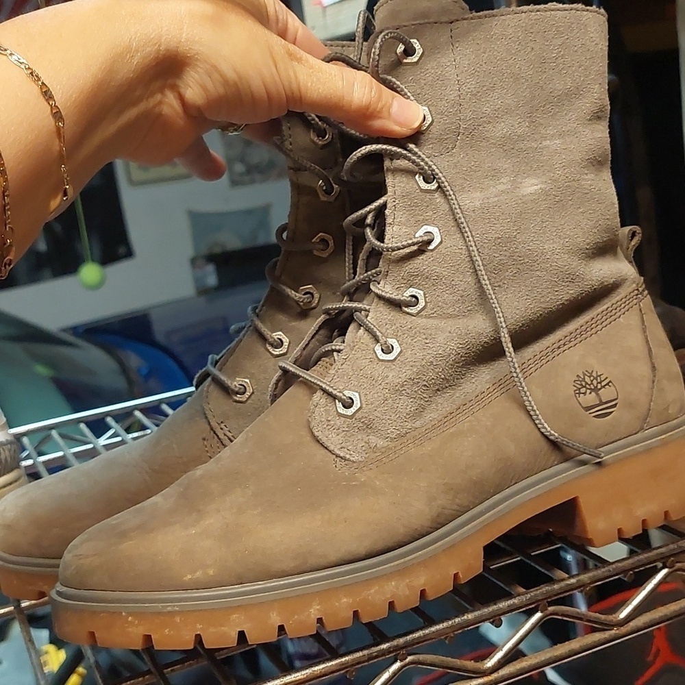Timberland Gray Suede Leather Lace Up Cpmbat Boots Sz 9 A3119